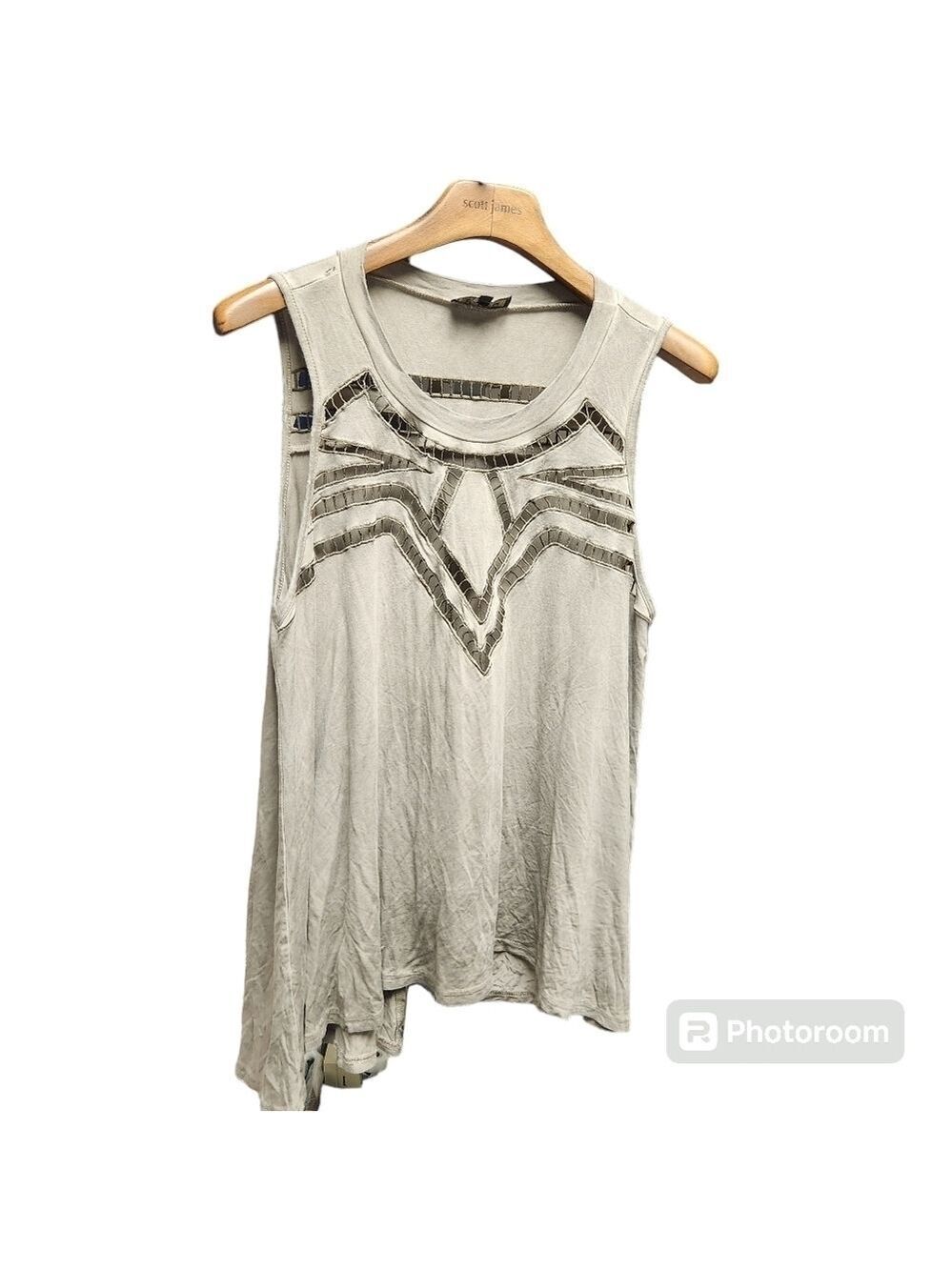 Pol Cutout Detail Sleeveless Top  Green/Grey.  Boho soft open back. Sz.M